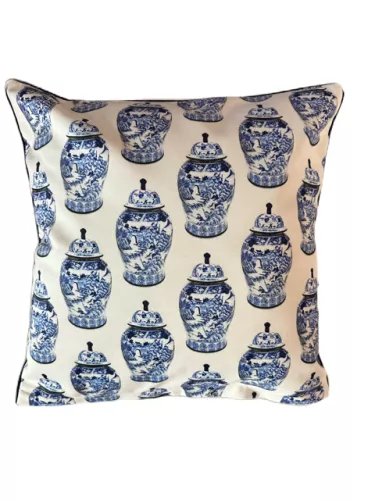 Uniek en handgemaakt  Kussen China Vaas Beige/Blauw 40x40cm