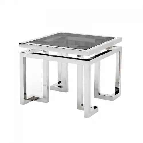 Uniek en handgemaakt  Bijzettafel Ridge 55x55x65cm Met Zwart Glas