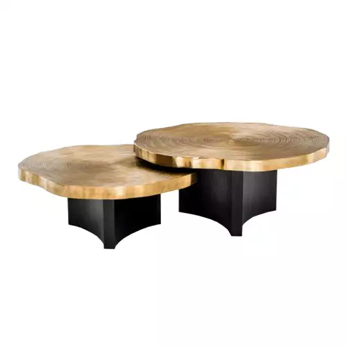 Uniek en handgemaakt  Salontafel Set Timber 85x85x40cm + 95x95x45cm goud zwart