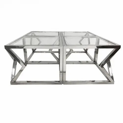 Uniek en handgemaakt  Salontafel Elton 112x112x43cm zilver Helder Glas