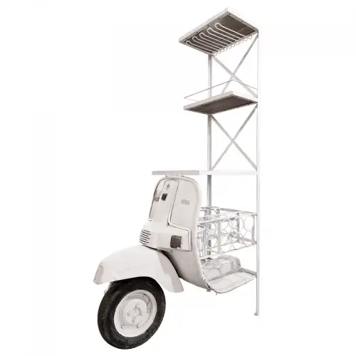 Uniek en handgemaakt  Wijnrek 70x105x185cm Scooter wit/creme