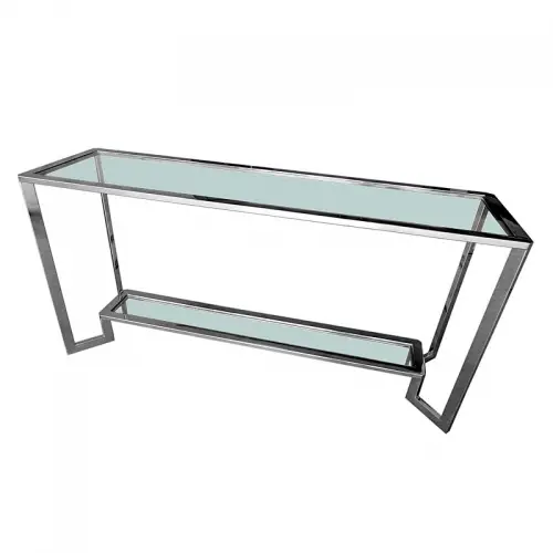 Uniek en handgemaakt  Wandtafel Terrance 160x45x78cm Helder Glas zilver
