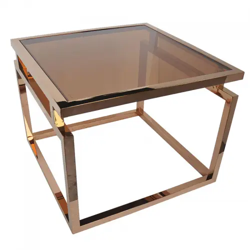 Uniek en handgemaakt  Salontafel Stapleton 65x65x50cm goud Rookglas