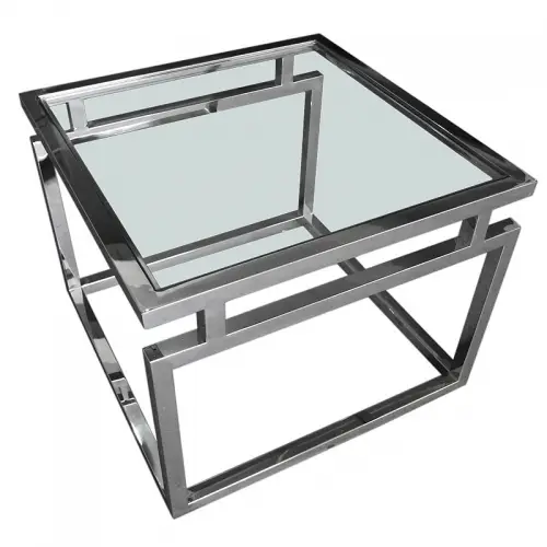 Uniek en handgemaakt  Salontafel Sydney 65x65x50cm zilver Helder Glas