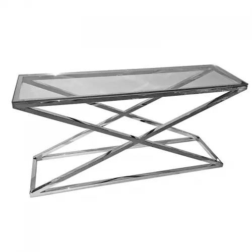 Uniek en handgemaakt  Tafel Harper 150x40x74cm Helder Glas zilver