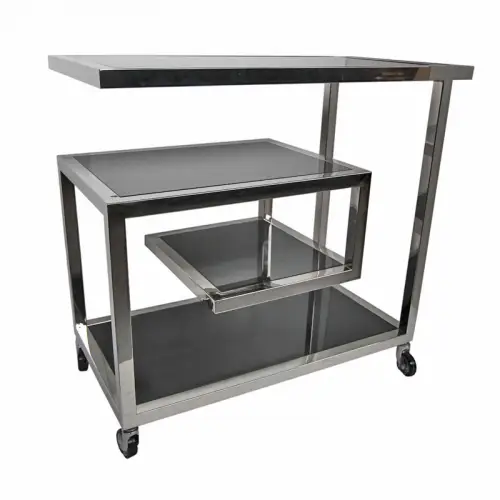 Uniek en handgemaakt  Bar Trolley Wesson 83x42x78cm zilver Zwart Glas