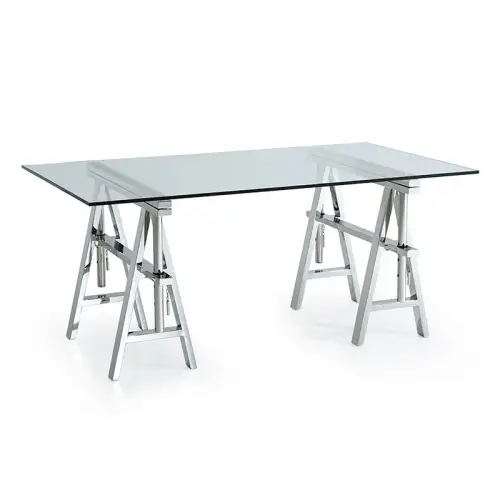 Uniek en handgemaakt  Tafel Delavan 150x85x66/75,5cm zilver helder glas