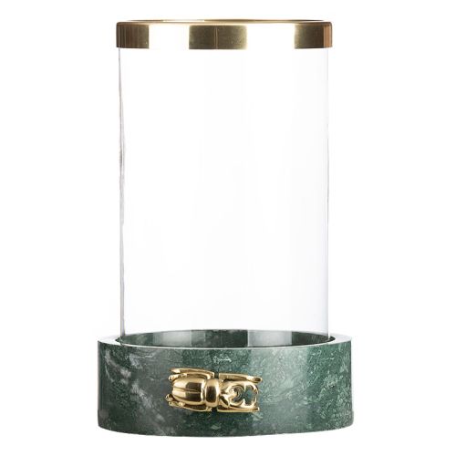 Uniek en handgemaakt  Windlicht 21x21x34cm Kleine kever groen marmer