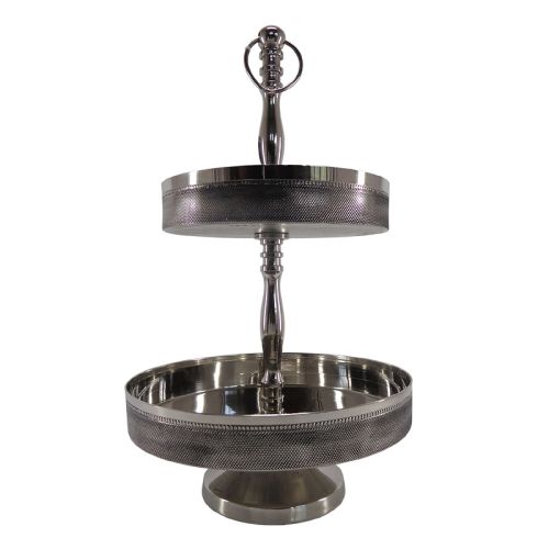 Uniek en handgemaakt  Stand 2-Tier Aurora 25x25x42cm zilver