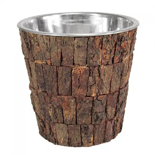 Uniek en handgemaakt  Wijnkoeler 22x22x21cm met hout en zilver