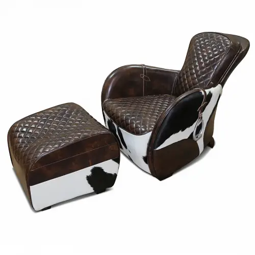 Uniek en handgemaakt  Trevor 1-Seater & Ottoman leer en zwart wit