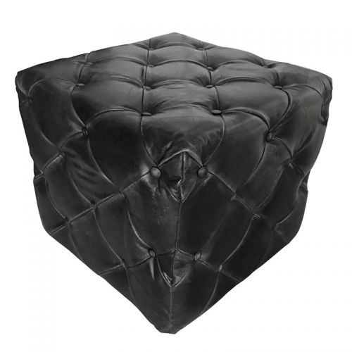 Uniek en handgemaakt  Ecliss Hocker vierkant met chesterfield stiksel