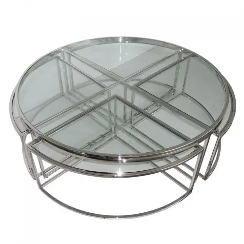 Uniek en handgemaakt  Tafel Dominic 120x120x40,5cm zilver / helder glas