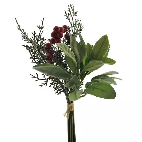 Uniek en handgemaakt  Bessen/kersen gevlokte bladbundel groen 27cm