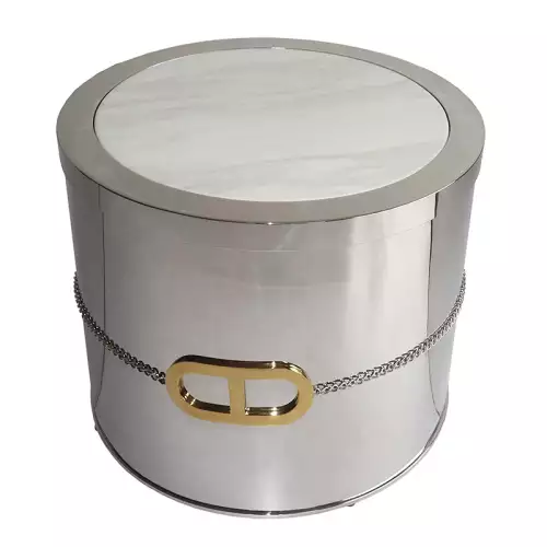 Uniek en handgemaakt  Bijzettafel RVS goud CD logo 60x60x50cm