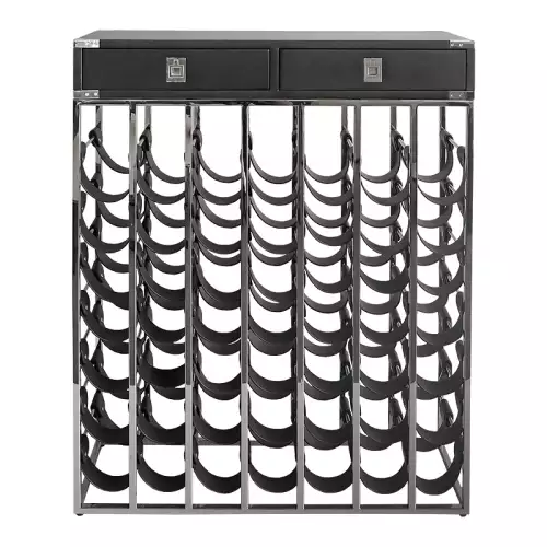 Uniek en handgemaakt  Stainless steel wine rack black drawer and belts 84x25x104cm