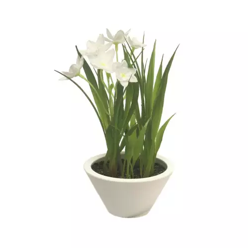 Uniek en handgemaakt  Narcis met witte pot creme 18cm