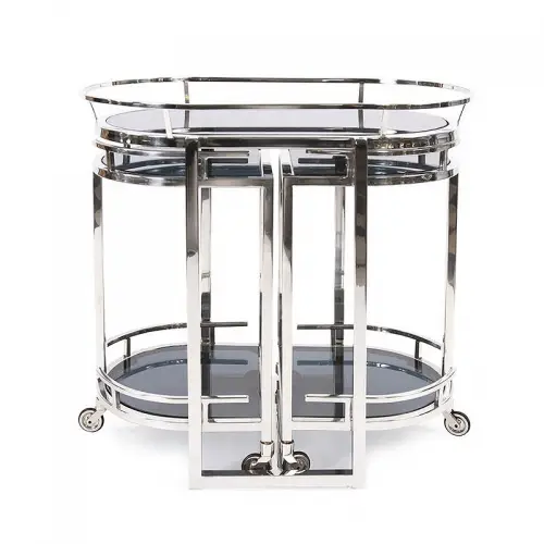 Uniek en handgemaakt  Bar Trolley Griffin Ovaal 79x46x84cm Met Zwart Glas