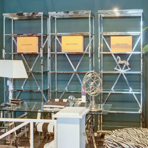 Uniek en handgemaakt  Rek Ezra 220x45x220cm zilver set van 3 Helder Glas