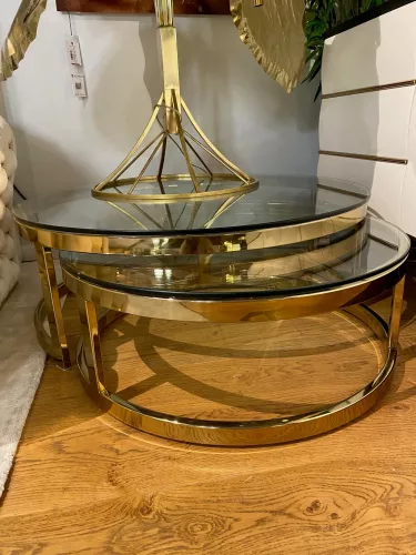 Uniek en handgemaakt  Salontafel Mathew 100x100x35cm Met Helder Glas, Set van 2